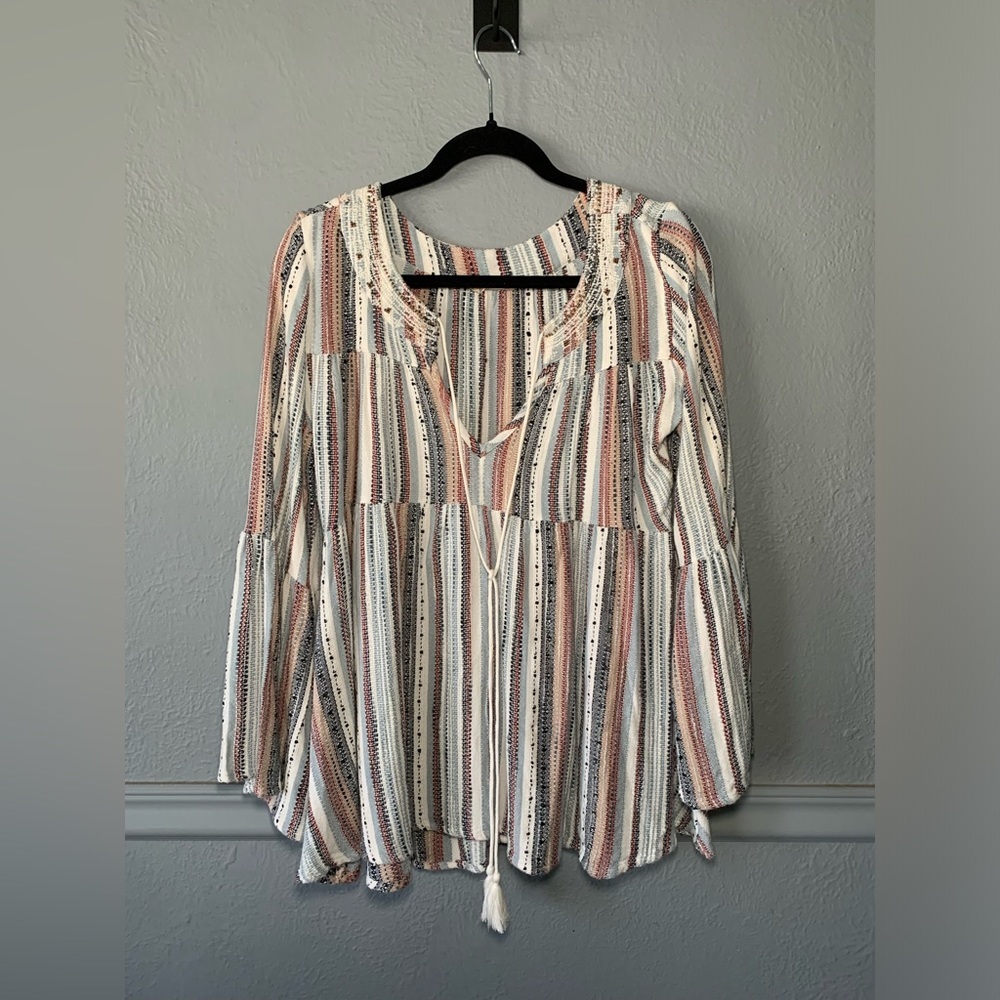Altar'd State Striped Blouse - Pink, White, Black